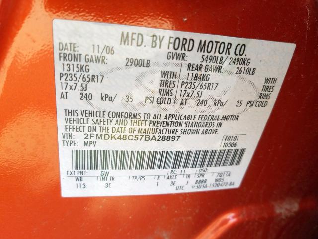 2FMDK48C57BA28897 - 2007 FORD EDGE SEL  photo 10