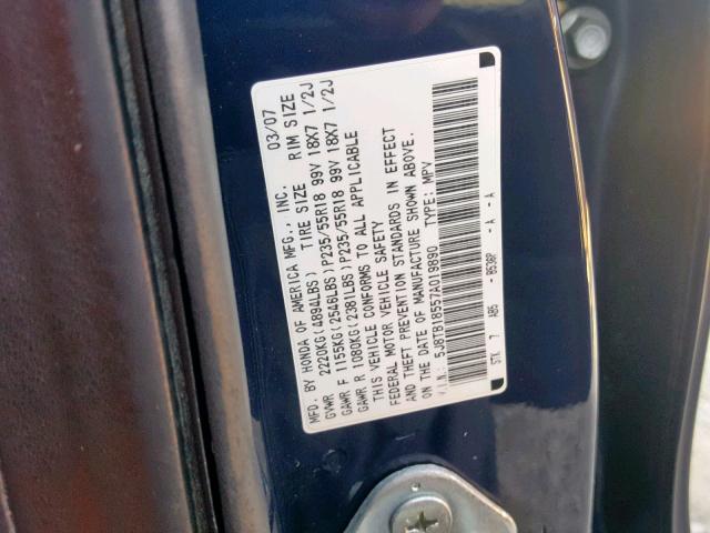 5J8TB18557A019890 - 2007 ACURA RDX TECHNO BLUE photo 10