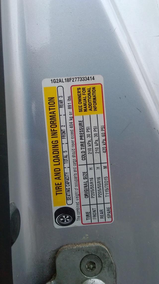 1G2AL18F277333414 - 2007 PONTIAC G5 SILVER photo 10