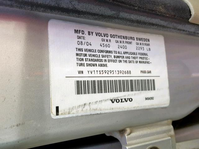 YV1TS592951392688 - 2005 VOLVO S80 2.5T SILVER photo 10