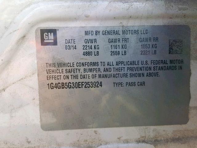 1G4GB5G30EF253924 - 2014 BUICK LACROSSE WHITE photo 10