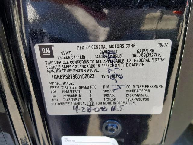 1GKER33798J182023 - 2008 GMC ACADIA SLT CHARCOAL photo 10