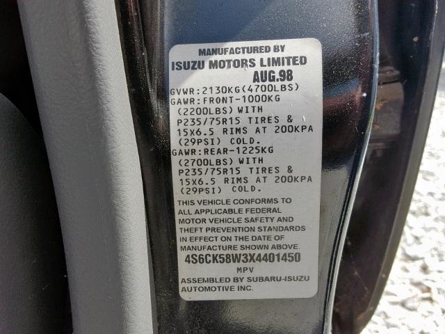 4S6CK58W3X4401450 - 1999 HONDA PASSPORT E 黑色 照片 10