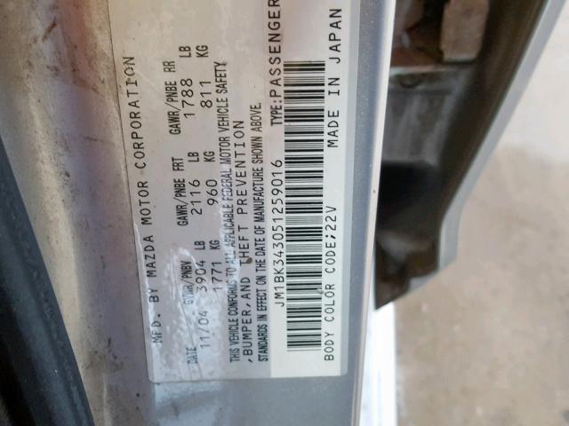 JM1BK343051259016 - 2005 MAZDA 3 HATCHBAC GRAY photo 10