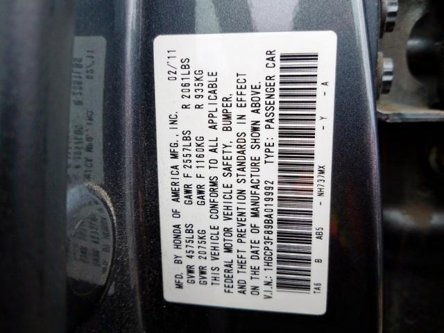 1HGCP3F89BA019992 - 2011 HONDA ACCORD EXL  photo 10