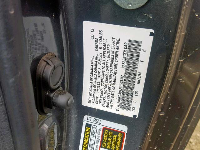 2HGFG3B12CH536382 - 2012 HONDA CIVIC EXL GRAY photo 10