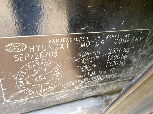 KM8SB73D14U614138 - 2004 HYUNDAI SANTA FE BLUE photo 10