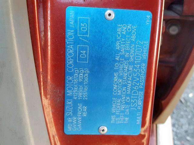 JS3TD62V534107072 - 2003 SUZUKI GRAND VITA RED photo 10