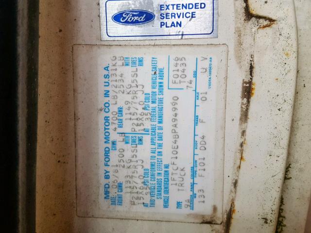 1FTCF10E4BPA94990 - 1981 FORD F100 WHITE photo 10