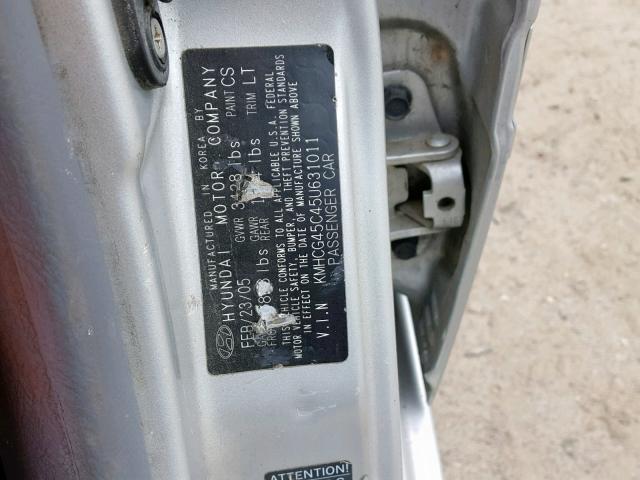 KMHCG45C45U631011 - 2005 HYUNDAI ACCENT GL GRAY photo 10