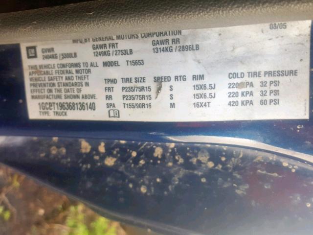 1GCDT196368136140 - 2006 CHEVROLET COLORADO BLUE photo 10