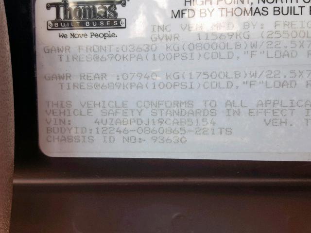 4UZABPDJ19CAB5154 - 2009 FREIGHTLINER CHASSIS B2 白色 照片 10