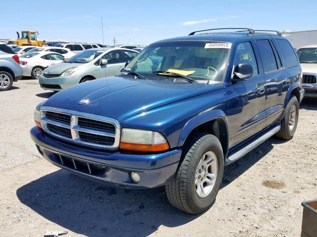 1B4HS58N72F188538 - 2002 DODGE DURANGO SL BLUE photo 2