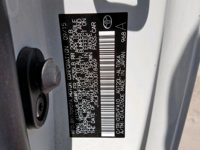 JTKJF5C70GJ018469 - 2016 TOYOTA SCION TC თეთრი ფოტო 10