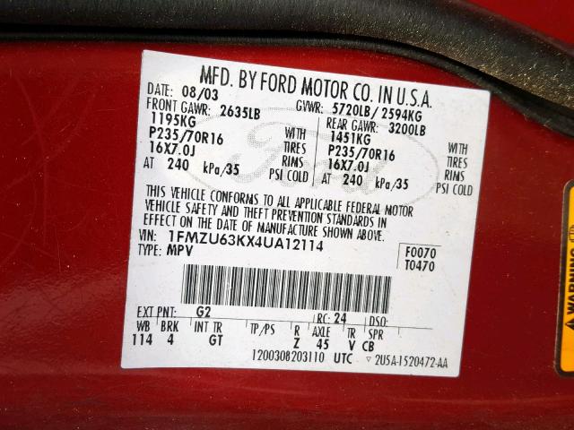 1FMZU63KX4UA12114 - 2004 FORD EXPLORER X RED photo 10