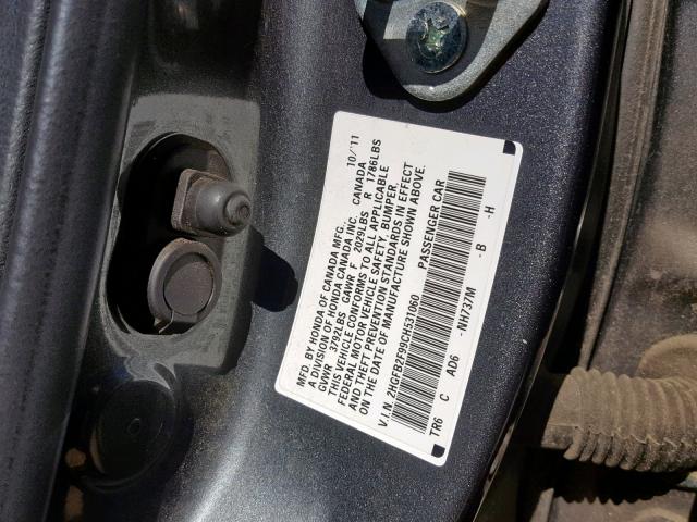 2HGFB2F99CH531060 - 2012 HONDA CIVIC EXL GRAY photo 10