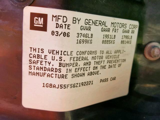 1G8AJ55F56Z192221 - 2006 SATURN ION LEVEL GRAY photo 10