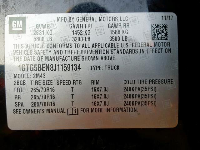 1GTG5BEN8J1159134 - 2018 GMC CANYON BLACK photo 10