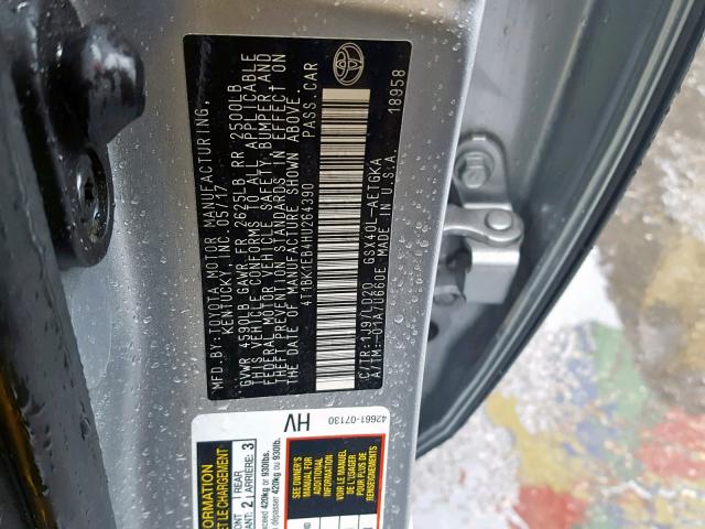 4T1BK1EB4HU264390 - 2017 TOYOTA AVALON XLE SILVER photo 10