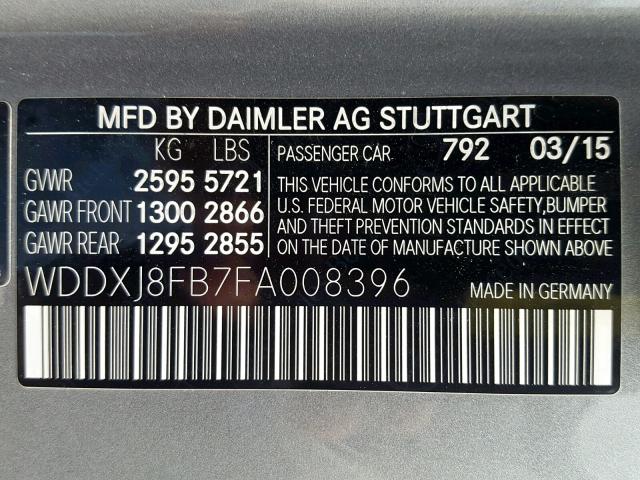 WDDXJ8FB7FA008396 - 2015 MERCEDES-BENZ S 550 GRAY photo 10