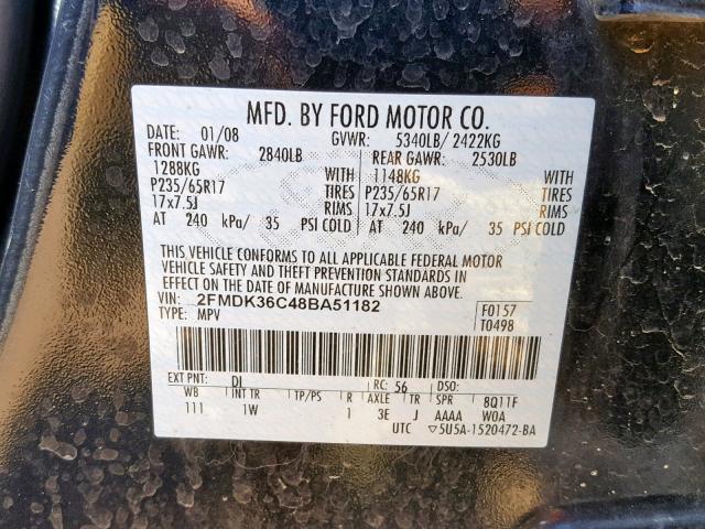 2FMDK36C48BA51182 - 2008 FORD EDGE SE BLUE photo 10