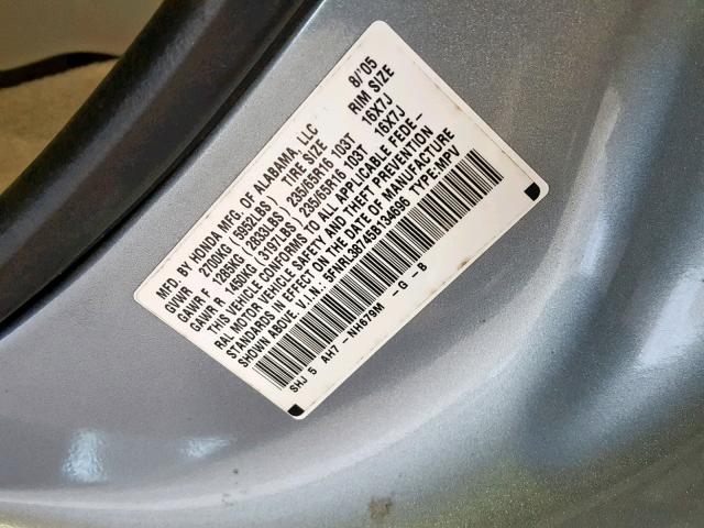 5FNRL38745B134696 - 2005 HONDA ODYSSEY EX SILVER photo 10