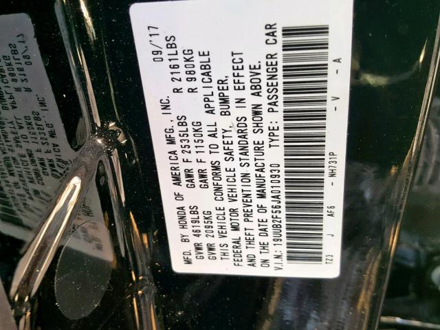 19UUB2F56JA010930 - 2018 ACURA TLX TECH BLACK photo 10
