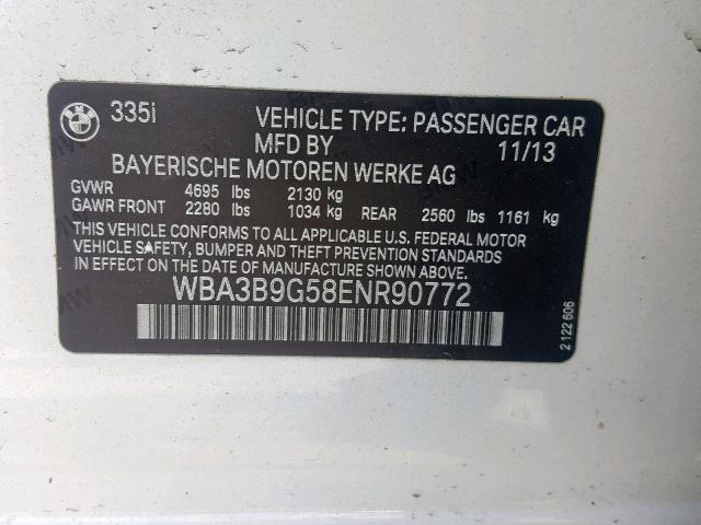 WBA3B9G58ENR90772 - 2014 BMW 335 XI WHITE photo 10