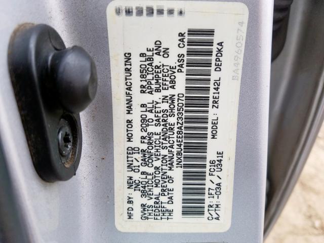 1NXBU4EE8AZ335070 - 2010 TOYOTA COROLLA BASE  photo 10