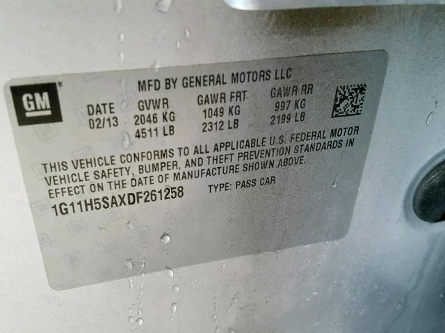 1G11H5SAXDF261258 - 2013 CHEVROLET MALIBU LTZ ვერცხლისფერი ფოტო 10