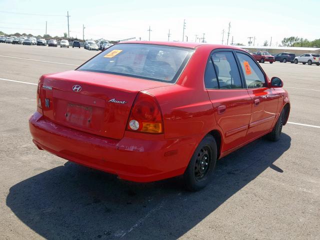 KMHCG45C94U569216 - 2004 HYUNDAI ACCENT GL RED photo 4