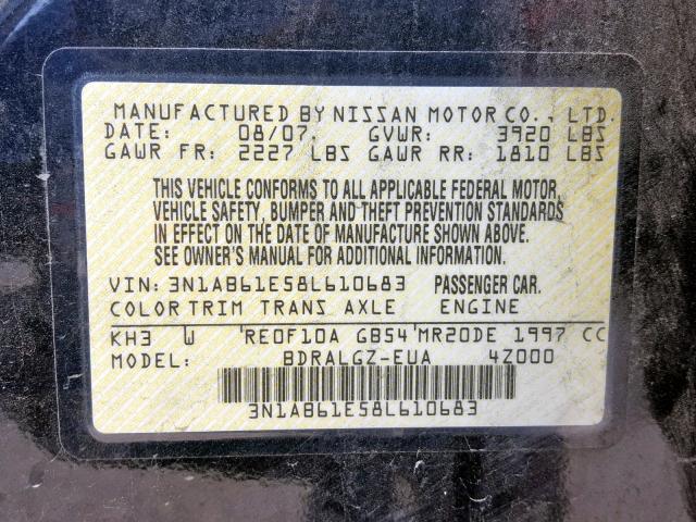 3N1AB61E58L610683 - 2008 NISSAN SENTRA 2.0 BLACK photo 10