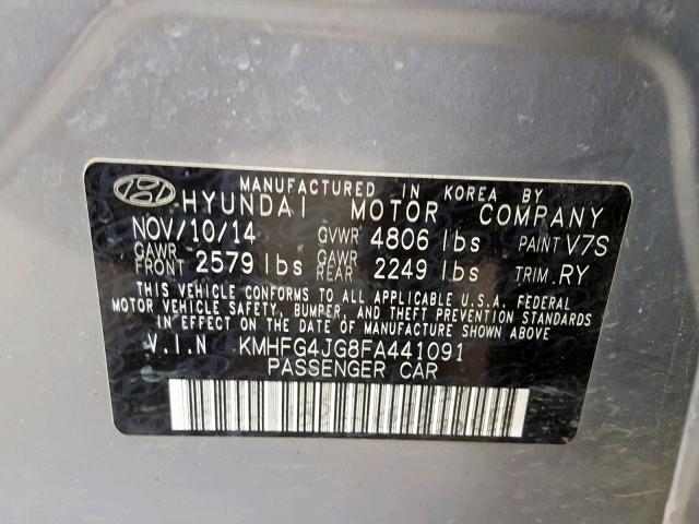 KMHFG4JG8FA441091 - 2015 HYUNDAI AZERA SILVER photo 10