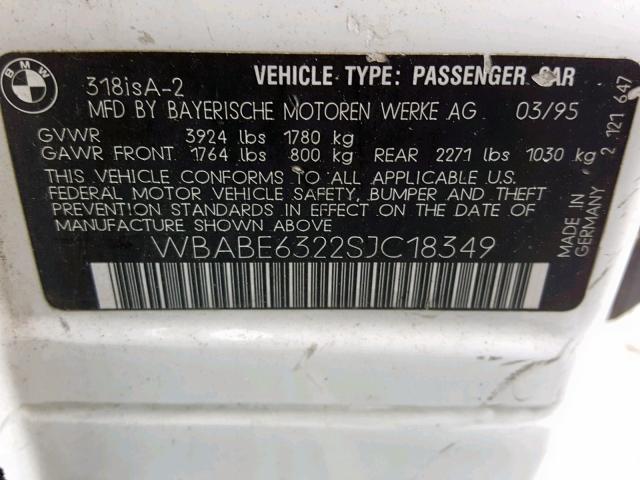 WBABE6322SJC18349 - 1995 BMW 318 IS AUT WHITE photo 10