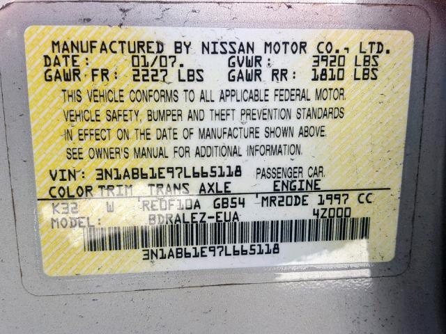 3N1AB61E97L665118 - 2007 NISSAN SENTRA 2.0 SILVER photo 10