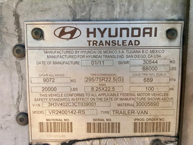 3H3V402C3CT039001 - 2011 HYUNDAI REEFER WHITE photo 10