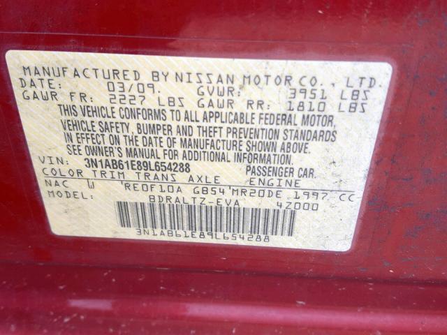 3N1AB61E89L654288 - 2009 NISSAN SENTRA 2.0 RED photo 10