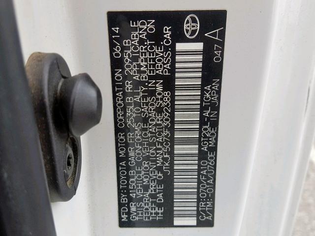 JTKJF5C73F3092388 - 2015 TOYOTA SCION TC 白色 照片 10