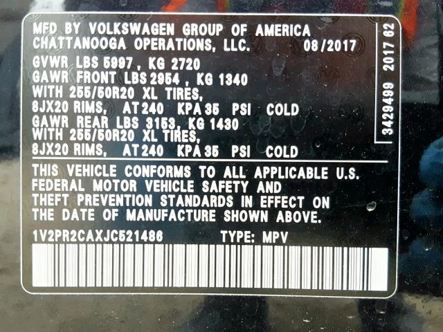 1V2PR2CAXJC521486 - 2018 VOLKSWAGEN ATLAS SE Negro foto 10