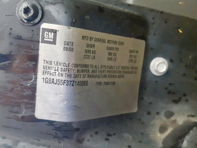 1G8AJ55F37Z140880 - 2007 SATURN ION LEVEL SILVER photo 10