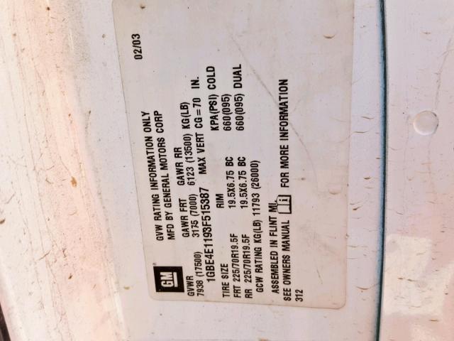 1GBE4E1193F515387 - 2003 CHEVROLET C4500 C4C0 WHITE photo 10