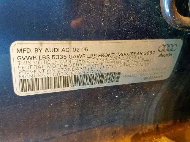 WAUDL74F05N094386 - 2005 AUDI A6 4.2 QUA BLUE photo 10