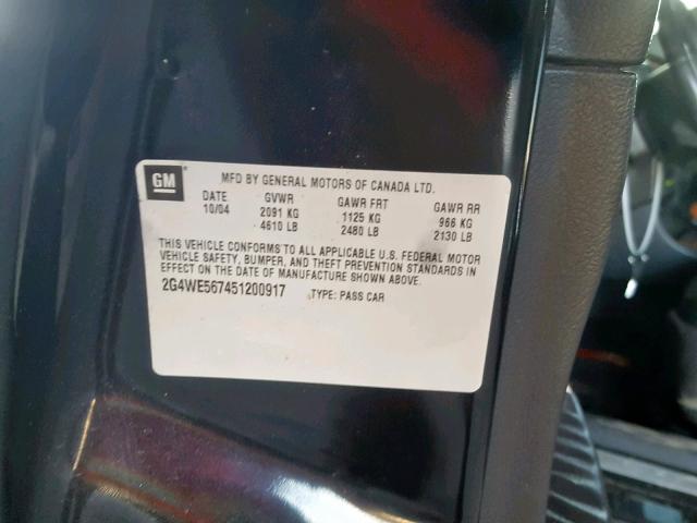 2G4WE567451200917 - 2005 BUICK LACROSSE C BLACK photo 10