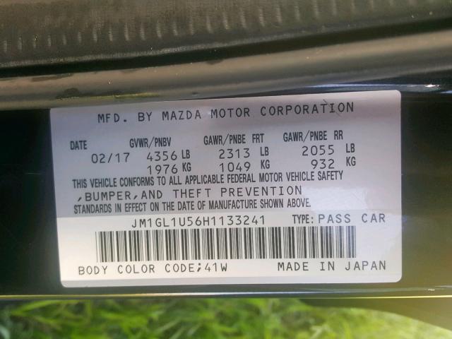 JM1GL1U56H1133241 - 2017 MAZDA 6 SPORT BLACK photo 10