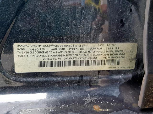 3VWDJ71KX8M074233 - 2008 VOLKSWAGEN GLI შავი ფოტო 10