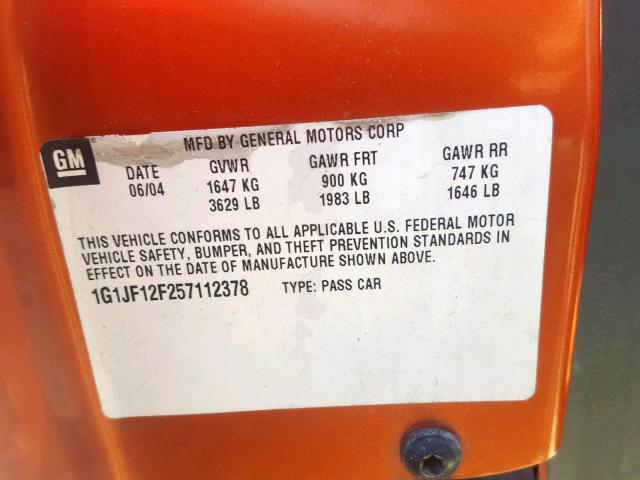 1G1JF12F257112378 - 2005 CHEVROLET CAVALIER L ORANGE photo 10