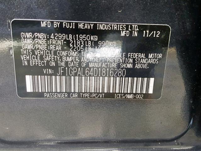 JF1GPAL64D1816280 - 2013 SUBARU IMPREZA SP GRAY photo 10