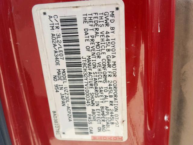 JT8CH32Y7V1000345 - 1997 LEXUS SC 400 RED photo 10