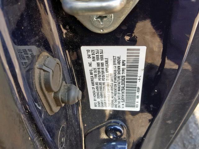 5J6YH1H78AL003628 - 2010 HONDA ELEMENT EX BLUE photo 10