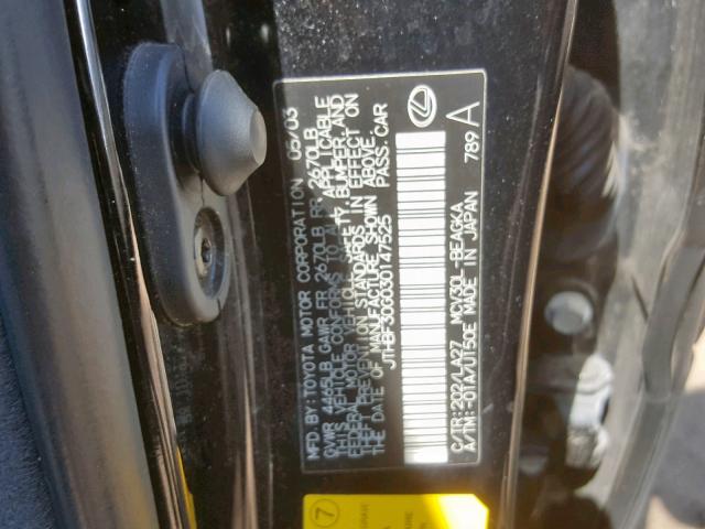 JTHBF30G030147525 - 2003 LEXUS ES 300 BLACK photo 10